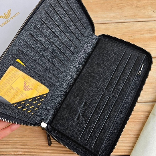 Кожаное чёрное портмоне Armani 21x12 см