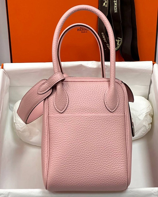 Женская кожаная сумка Hermes Lindy Premium 26x18x13 см - Pink