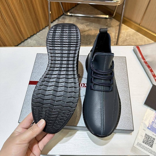 Мужские кожаные кроссовки Prada lace-up - Navy