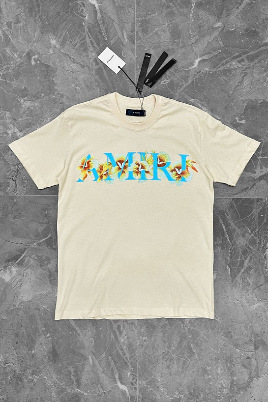 Бежевая оверсайз футболка Amiri Hibiscus Logo