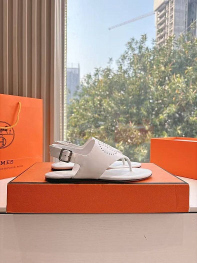 Женские кожаные сандалии Hermes Premium - White   