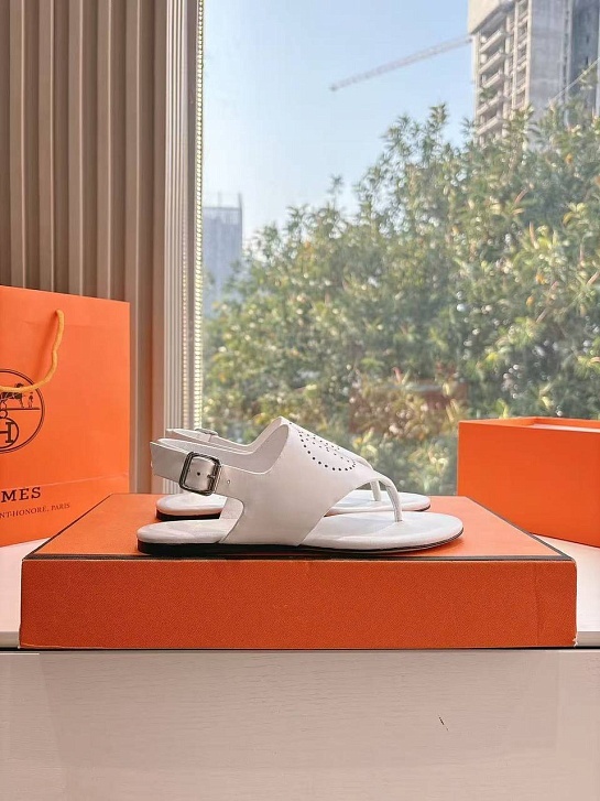 Женские кожаные сандалии Hermes Premium - White