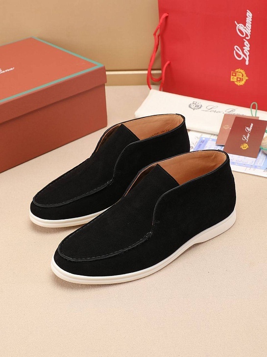 Замшевые лоферы с меховой стелькой Loro Piana Open Walk - Black