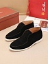 Замшевые лоферы с меховой стелькой Loro Piana Open Walk - Black