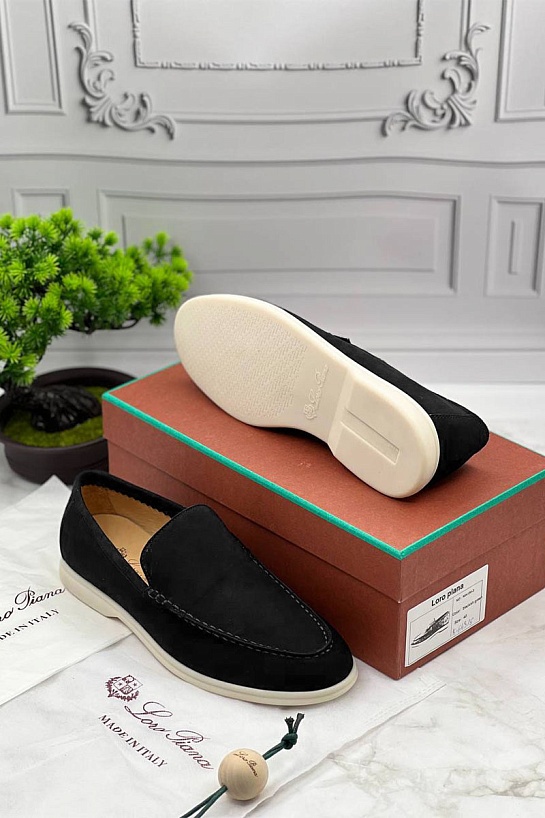 Мужские замшевые лоферы Loro Piana чёрного цвета