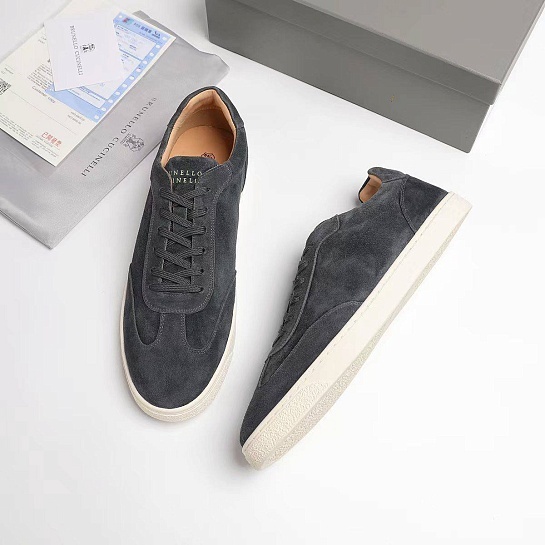 Замшевые кроссовки Brunello Cucinelli logo-print - Grey