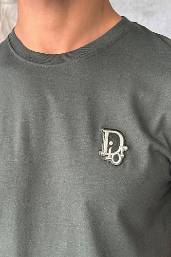 Тёмно-зелёная мужская футболка Dior embroidered logo   