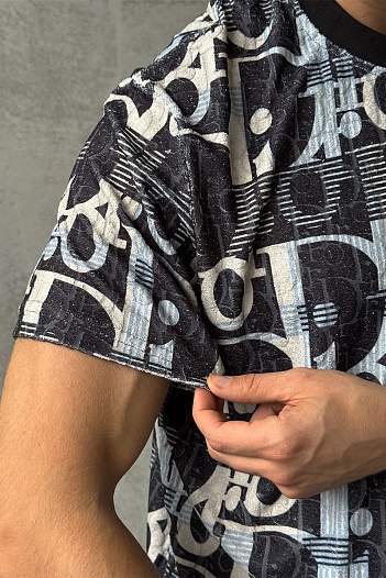 Мужская футболка Dior Oblique - Blue / White   