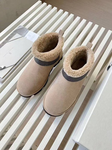 Женские замшевые угги с мехом Brunello Cucinelli Premium - Beige   