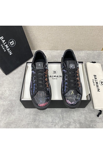 Чёрные кожаные кроссовки Balmain B-Court Graffiti   