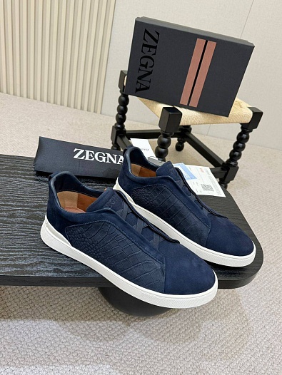 Мужские кроссовки Zegna Triple Stitch Alligator - Navy   