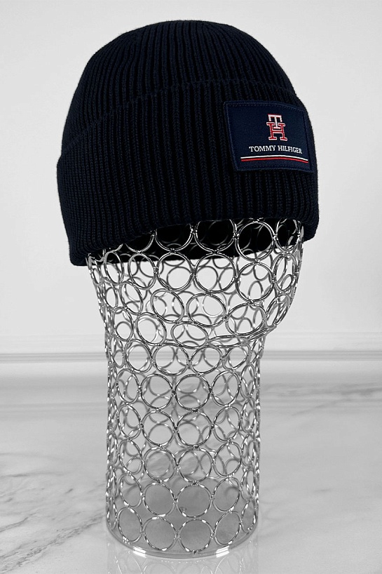 Мужская тёмно-синяя шапка Tommy Hilfiger logo-patch