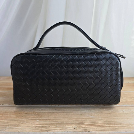 Кожаная барсетка Bottega Veneta Intrecciato 27x14 см - Black