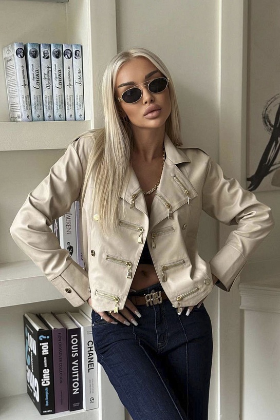 Женская кожаная куртка MIU MIU premium - Beige