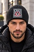 Брендовая шапка Moncler тёмно-серого цвета