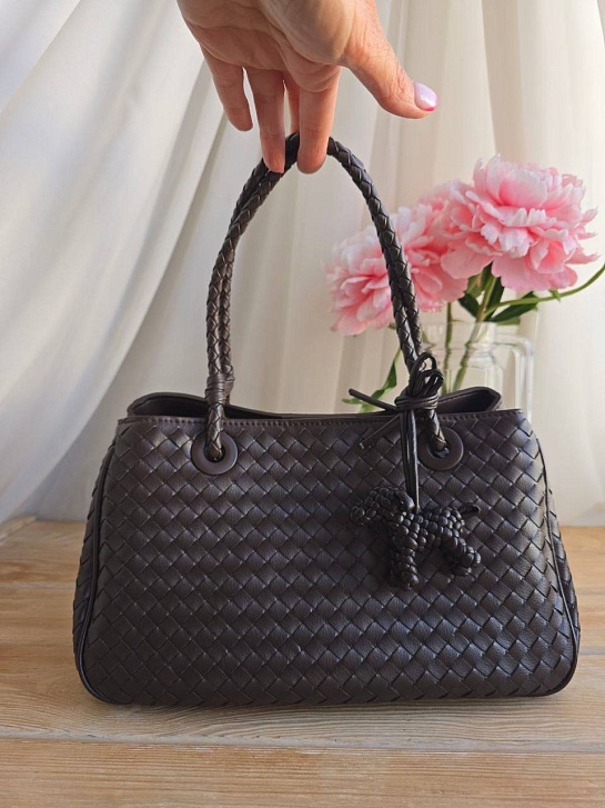 Кожаная сумка Bottega Veneta Basket 30x20 см - Dark Brown