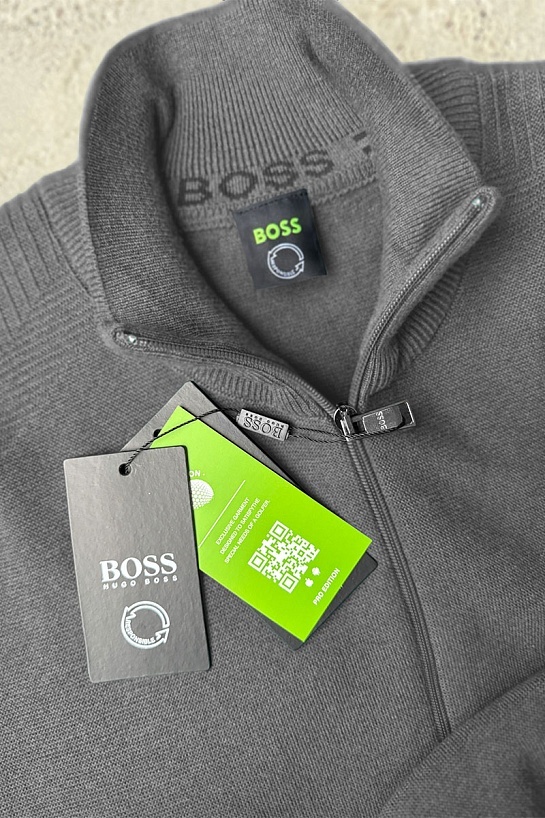 Серая кофта на молнии Hugo Boss logo-embroidered