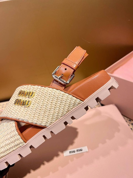 Женские кожаные сандалии MIU MIU Premium - Brown