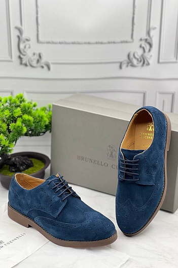 Мужские ботинки Brunello Cucinelli Suede Brogues - Blue   