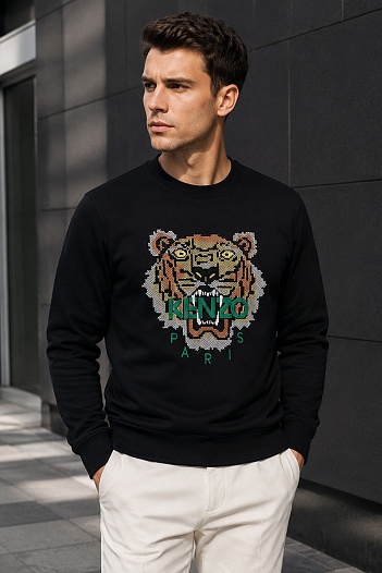 Чёрный свитшот Kenzo Tiger logo-embroidered drawstring   