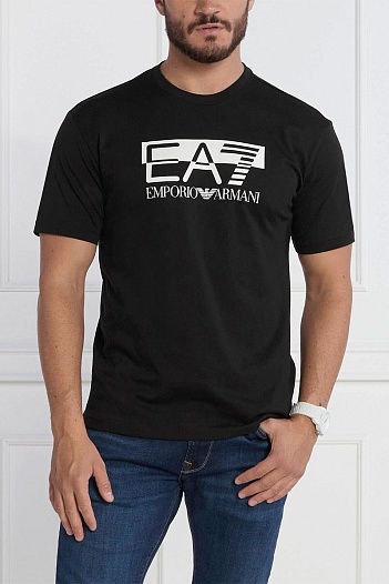 Мужская чёрная футболка Emporio Armani 7 logo-print   