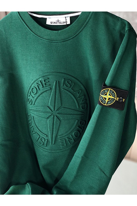 Мужской светло-зелёный свитшот Stone Island с патчем на плече embossed logo