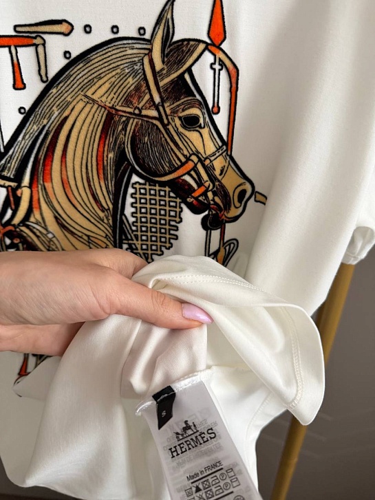 Белая женская футболка Hermes premium