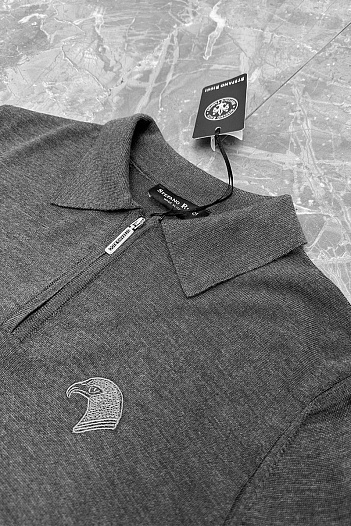 Серое поло с длинным рукавом Stefano Ricci zip-up   