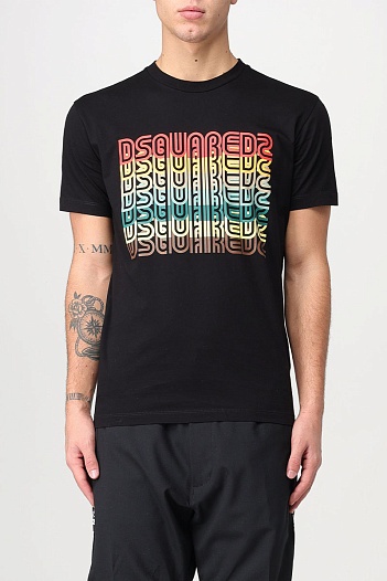 Мужская чёрная футболка Dsquared2 Rainbow logo-print   