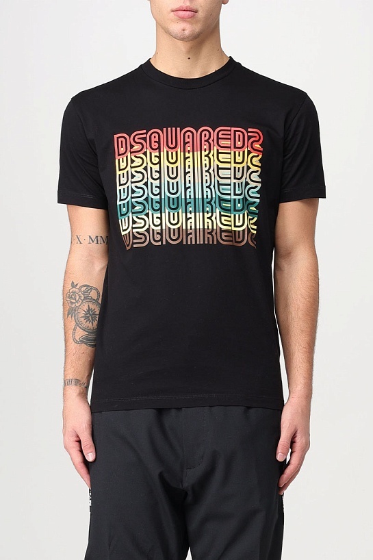 Мужская чёрная футболка Dsquared2 Rainbow logo-print
