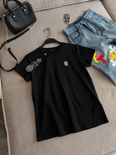 Женская чёрная футболка Chrome Hearts premium   
