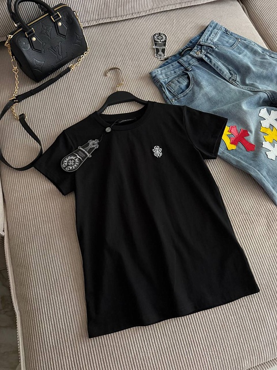 Женская чёрная футболка Chrome Hearts premium
