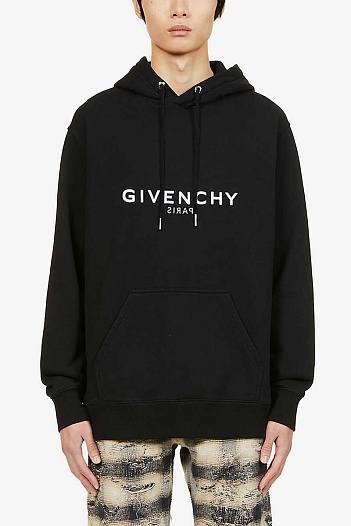Чёрное оверсайз худи Givenchy Paris logo-print   