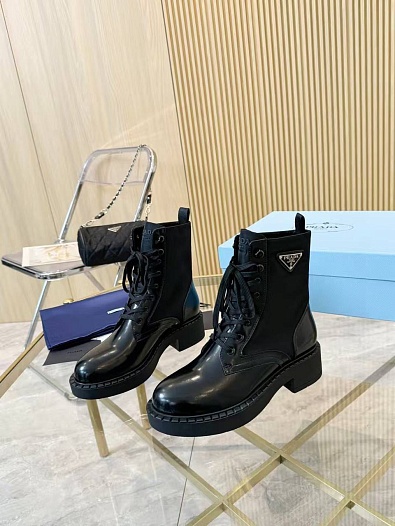 Женские кожаные ботинки Prada premium - Black   