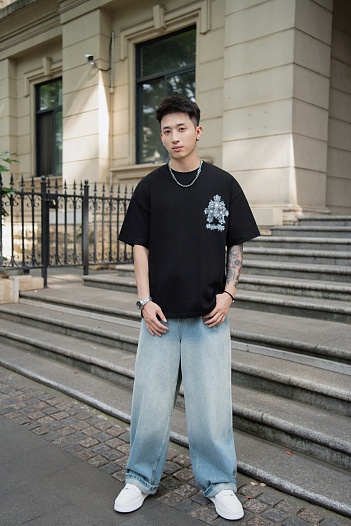 Чёрная оверсайз футболка Chrome Hearts Premium   