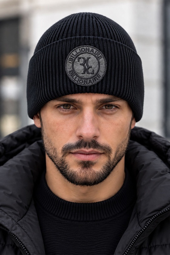 Мужская тёмно-синяя шапка Billionaire logo-patch