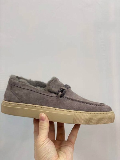 Женские замшевые лоферы с мехом Brunello Cucinelli Premium - Grey   