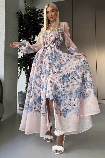 Женское платье с цветочным принтом Zimmermann розового цвета premium   