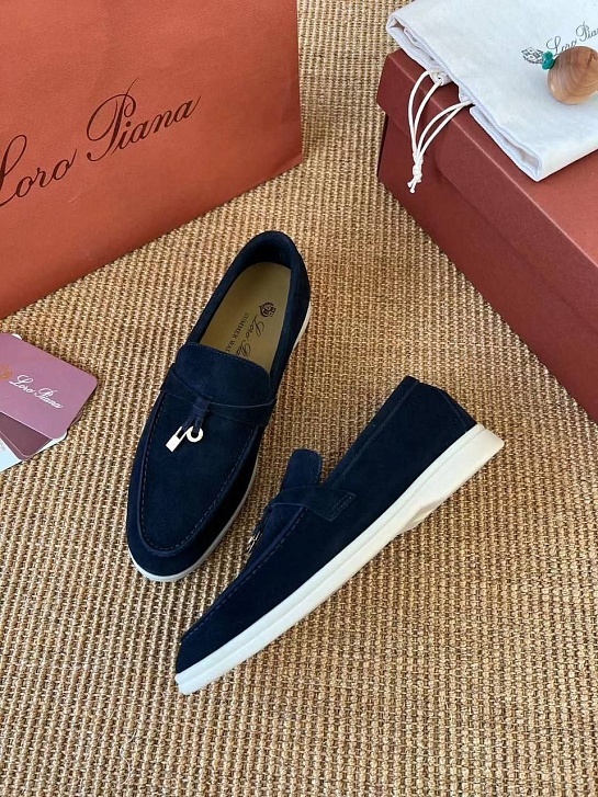 Женские замшевые лоферы Loro Piana Open Walk Premium - Navy