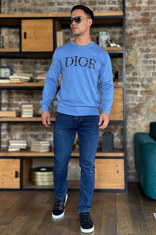 Мужская синяя кофта Dior logo-embroidered