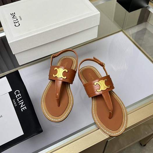 Женские кожаные сандалии Celine Premium - Brown   