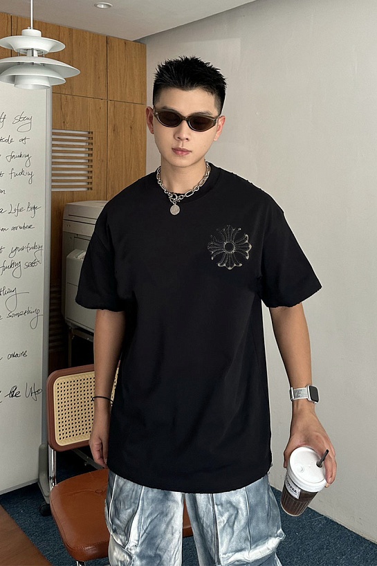 Чёрная оверсайз футболка Chrome Hearts Premium