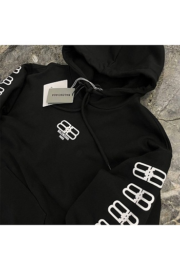 Мужское чёрное худи Balenciaga BB logo-print   