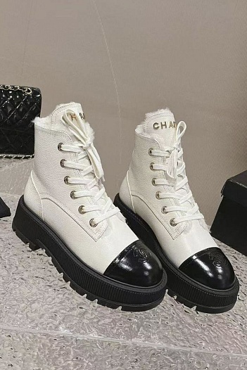 Женские кожаные ботинки с мехом Chanel Premium   