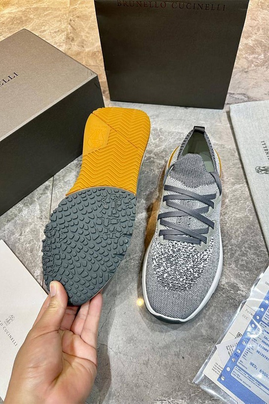 Текстильные кроссовки Brunello Cucinelli серого цвета
