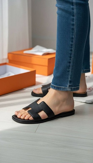 Женские кожаные шлёпанцы Hermes Oran   