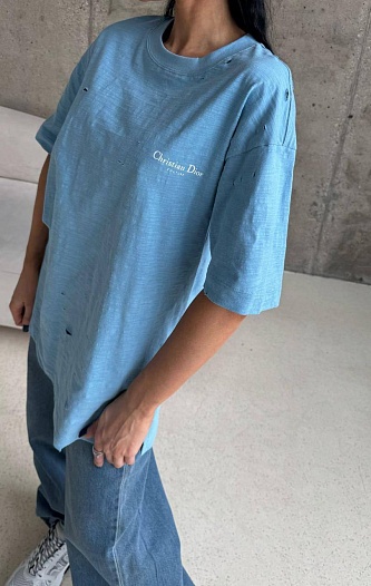 Женская оверсайз футболка синего цвета Dior premium   