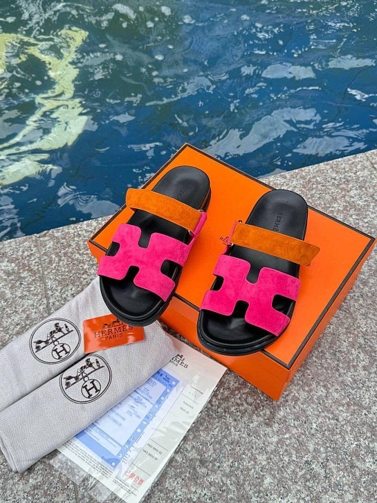 Женские замшевые сандалии Hermes Chypre - Pink / Orange