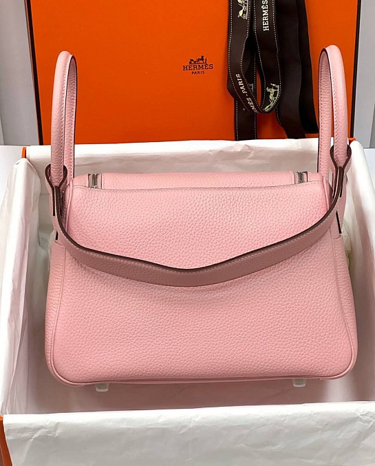 Женская кожаная сумка Hermes Lindy Premium 26x18x13 см - Pink