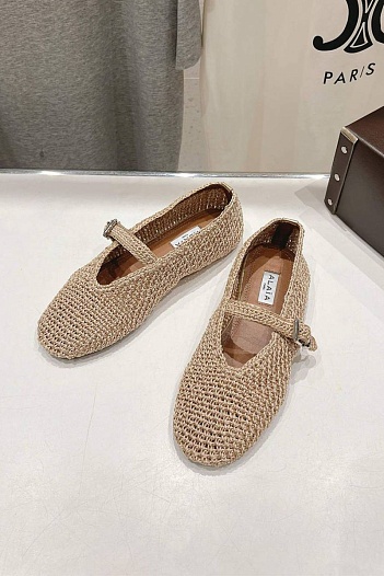 Женские плетёные балетки ALaia Premium - Beige   